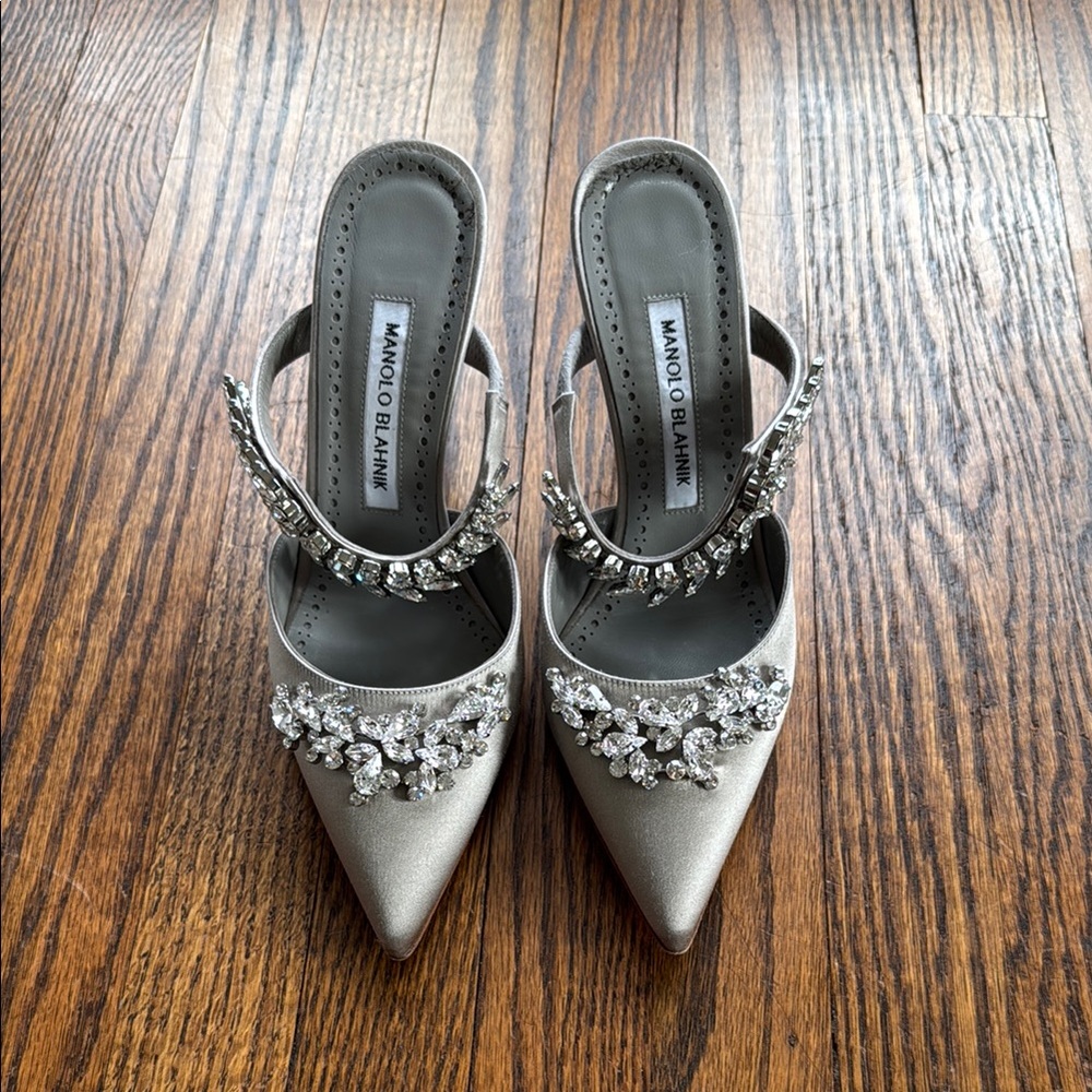 Manolo Blahnik Silver Embellished Women's Shoes